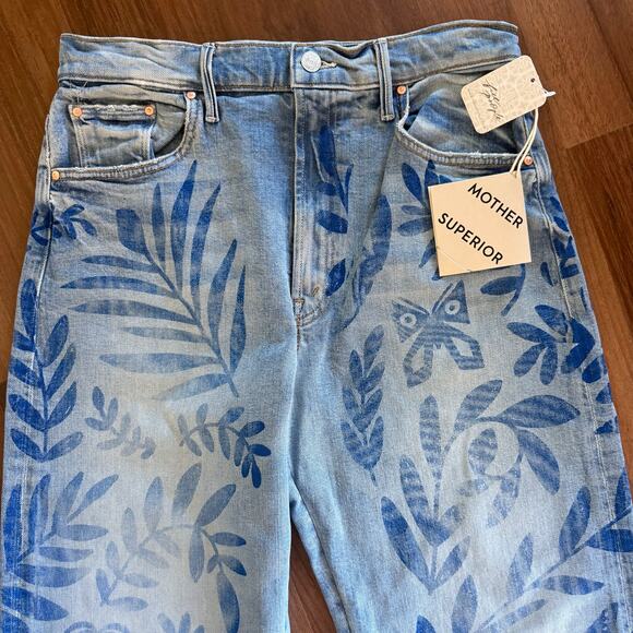 NWT MOTHER SUPERIOR The Lasso Sneak Jean in Pressed Leaves Wash Sz 30 Wide Leg - Picture 7 of 12